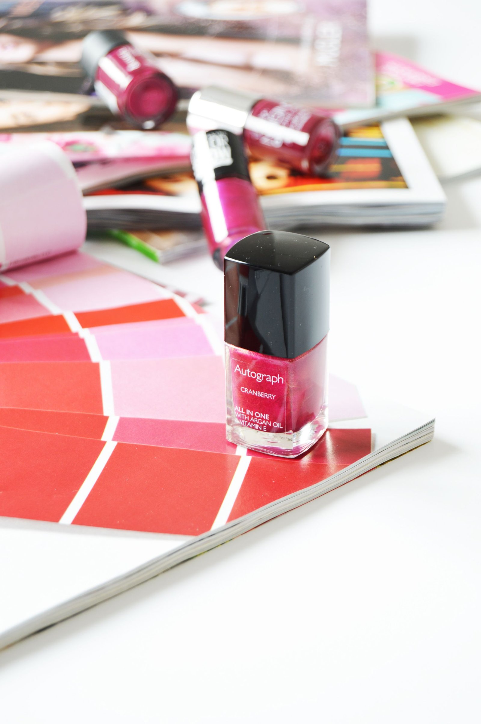 Autograph All in One Nail Polish in Cranberry is a pretty berry shade with micro sparkles in it. It has Argan oil and Vitamin E in it and also the wider brush makes the application easier and strike-free.